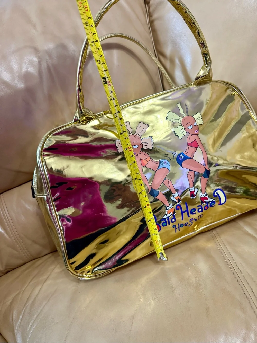 Metallic Gold Graphic Tote Bag with Double Handles